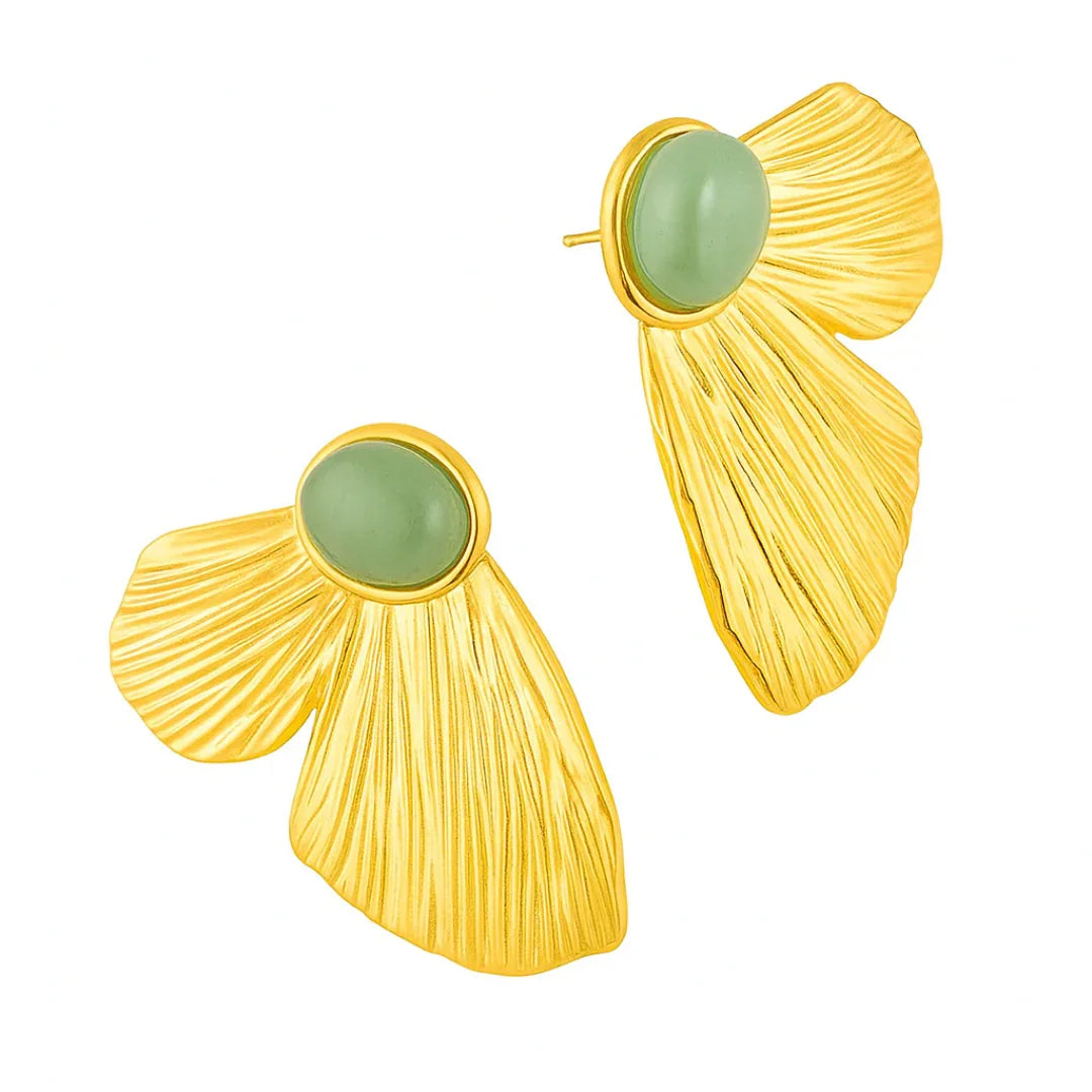 Brinco Pétala Com Pedra Natural Banhado em Ouro 18k
