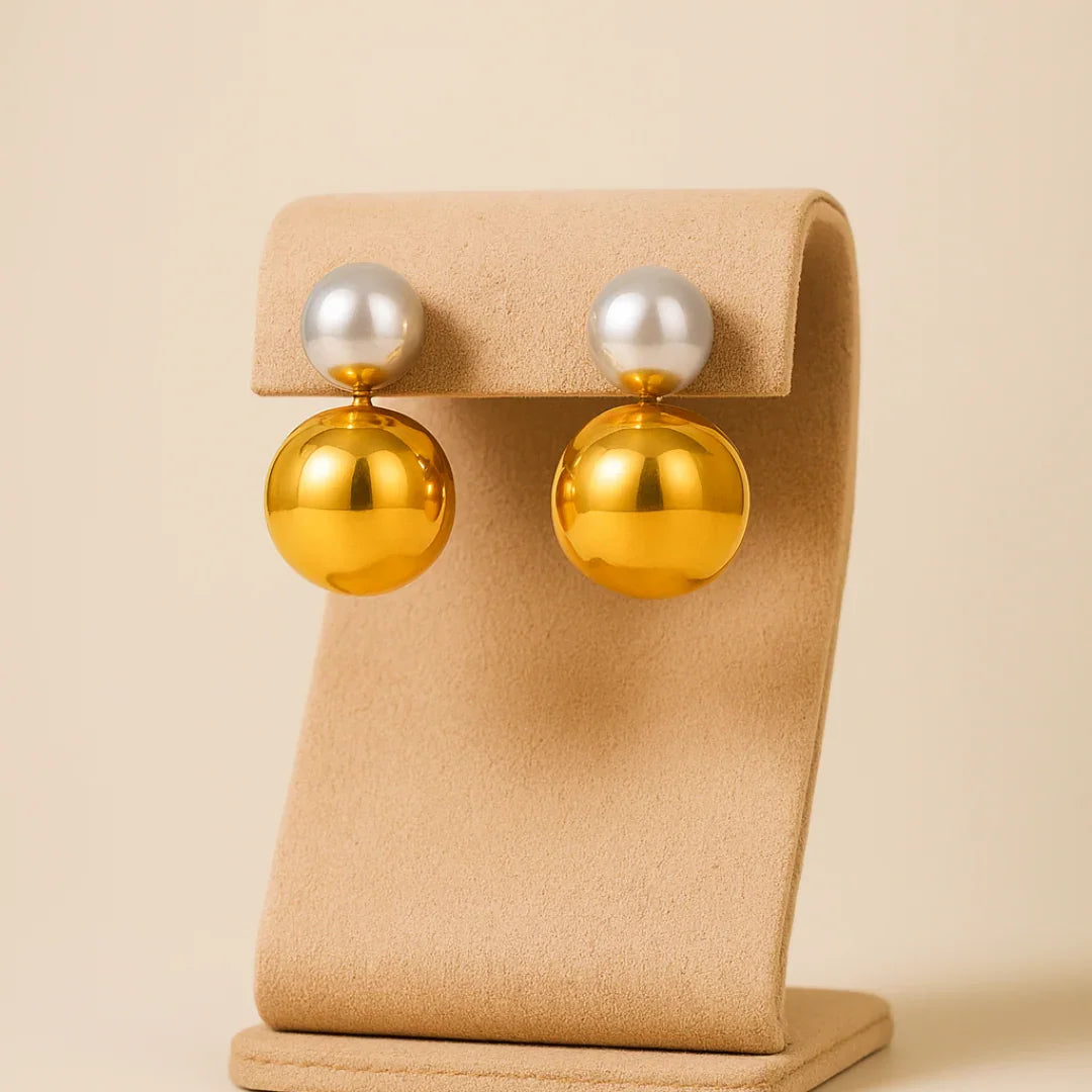 Brinco Bola Com Pérola Banhado Em Ouro 18k