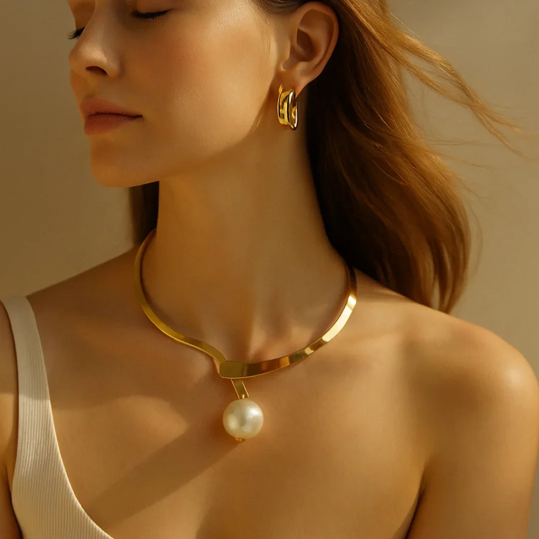 Colar Argola Aro Com Pérola Banhado Em Ouro 18k
