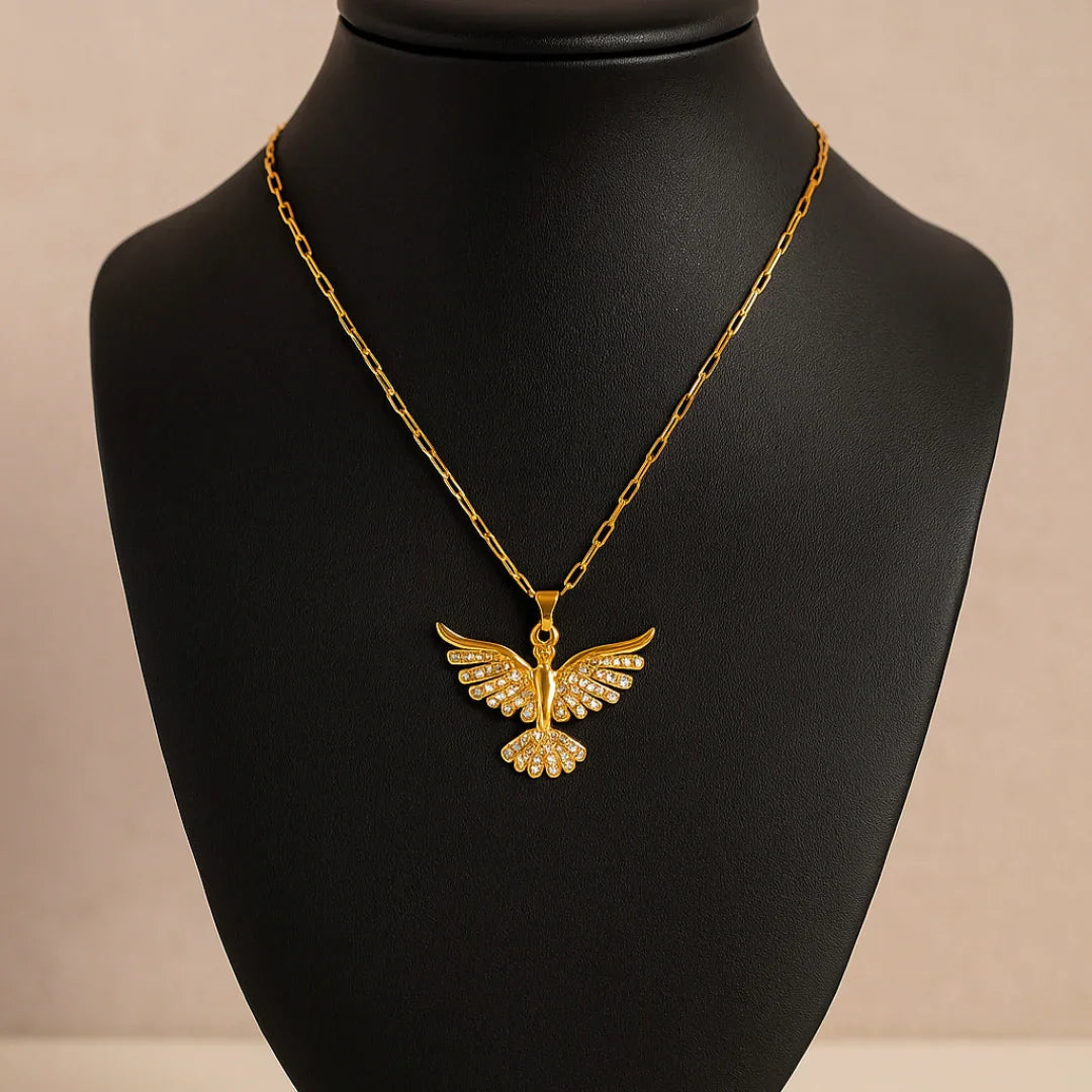 Colar Com Pingente Fênix Banhado Em Ouro 18k
