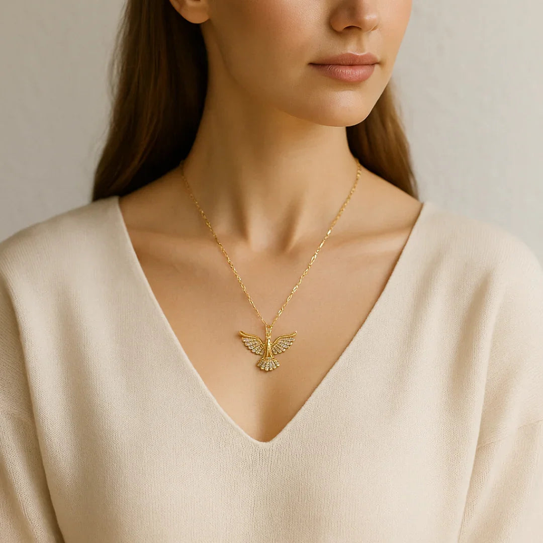 Colar Com Pingente Fênix Banhado Em Ouro 18k
