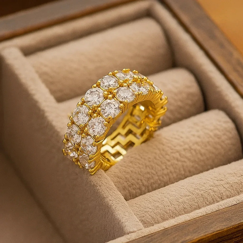 Anel Dupla Fileira de Zircônia Banhado em Ouro 18k
