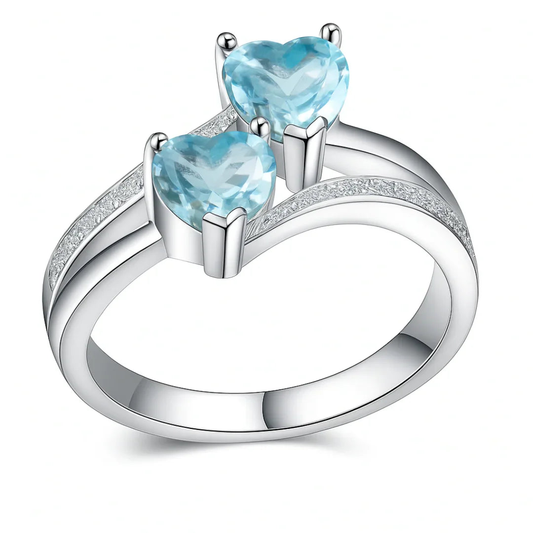 Anel Blue Heart Em Prata 925