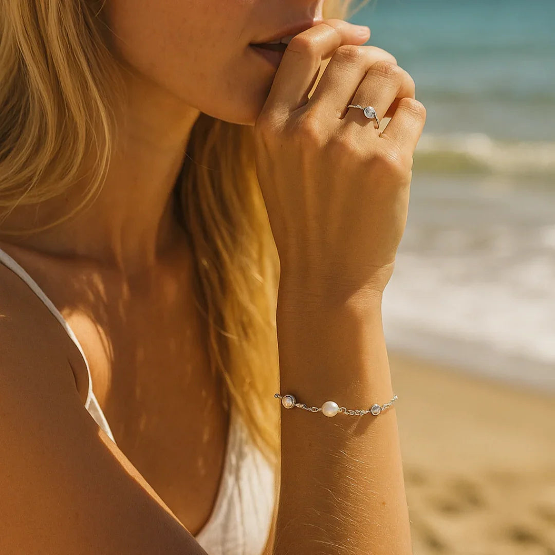 Pulseira Com Pérolas e Moissanite em Prata 925