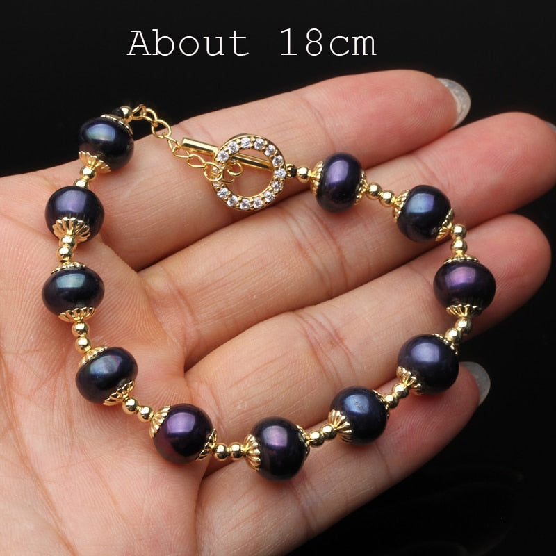 Pulseira De Pérola De Água Doce Natural Preta