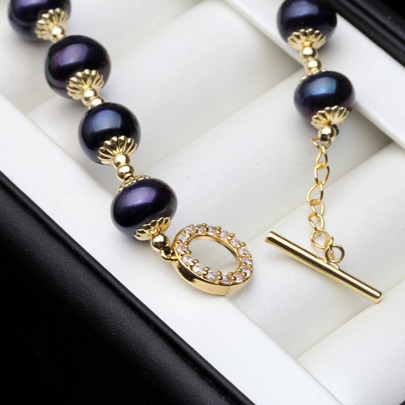 Pulseira De Pérola De Água Doce Natural Preta