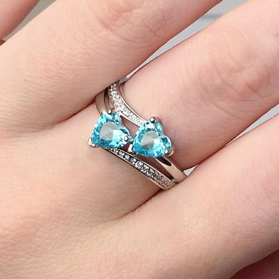 Anel Blue Heart Em Prata 925