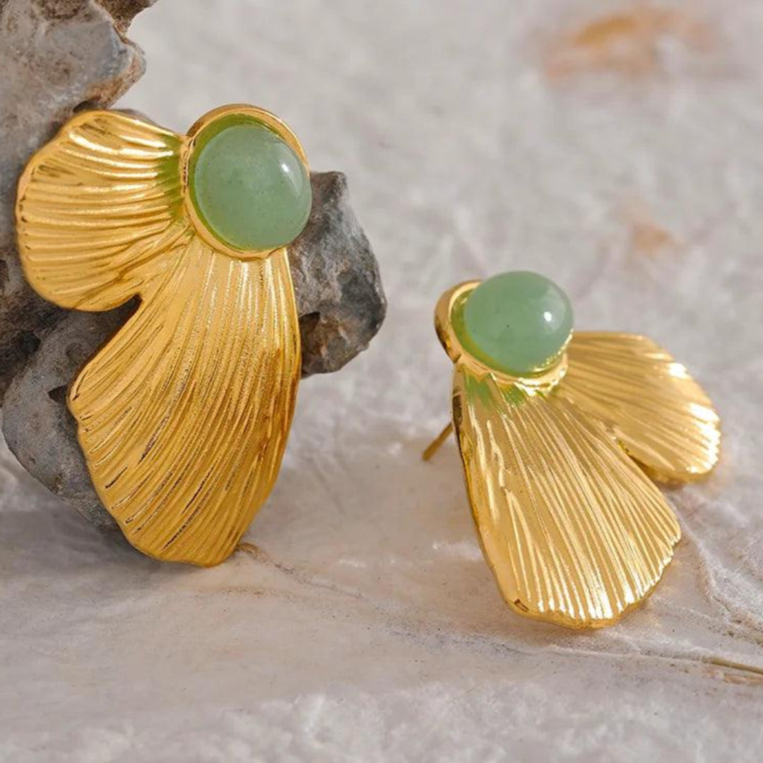 Brinco Pétala Com Pedra Natural Banhado em Ouro 18k