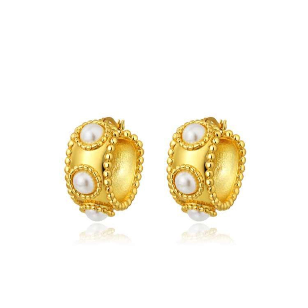Brinco Pérola Retro Banhado Em Ouro 18k