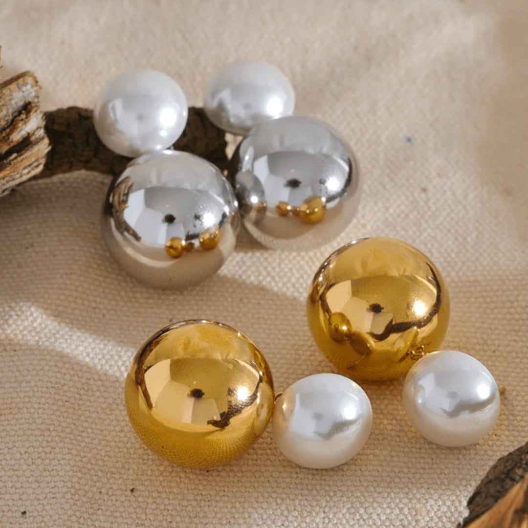 Brinco Bola Com Pérola Banhado Em Ouro 18k