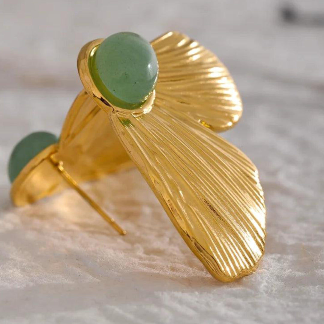 Brinco Pétala Com Pedra Natural Banhado em Ouro 18k