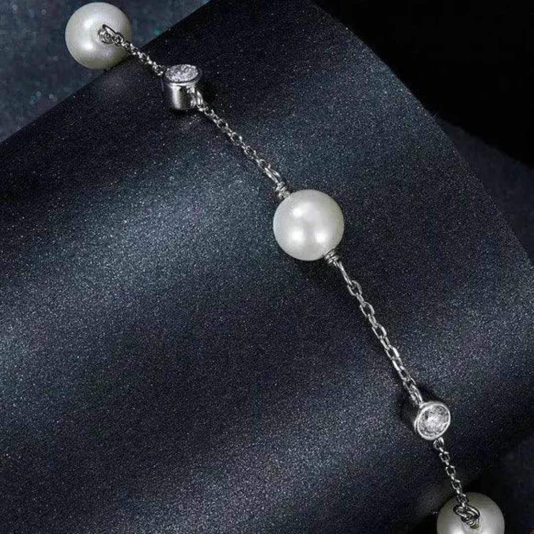 Pulseira Com Pérolas e Moissanite em Prata 925