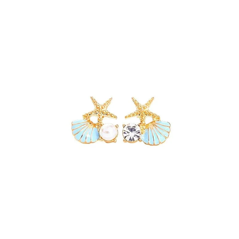 Brinco Concha Com Estrelinha Do Mar Banhado em Ouro 18k