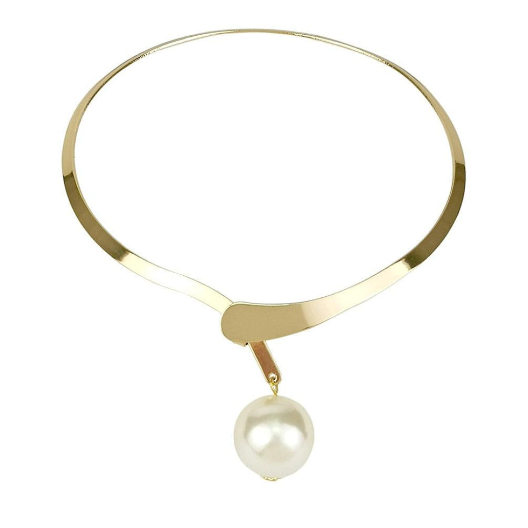 Colar Argola Aro Com Pérola Banhado Em Ouro 18k