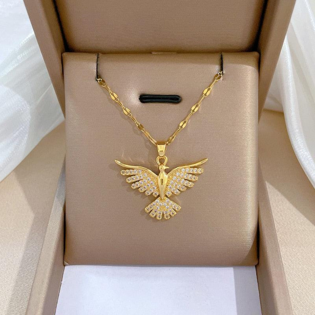 Colar Com Pingente Fênix Banhado Em Ouro 18k