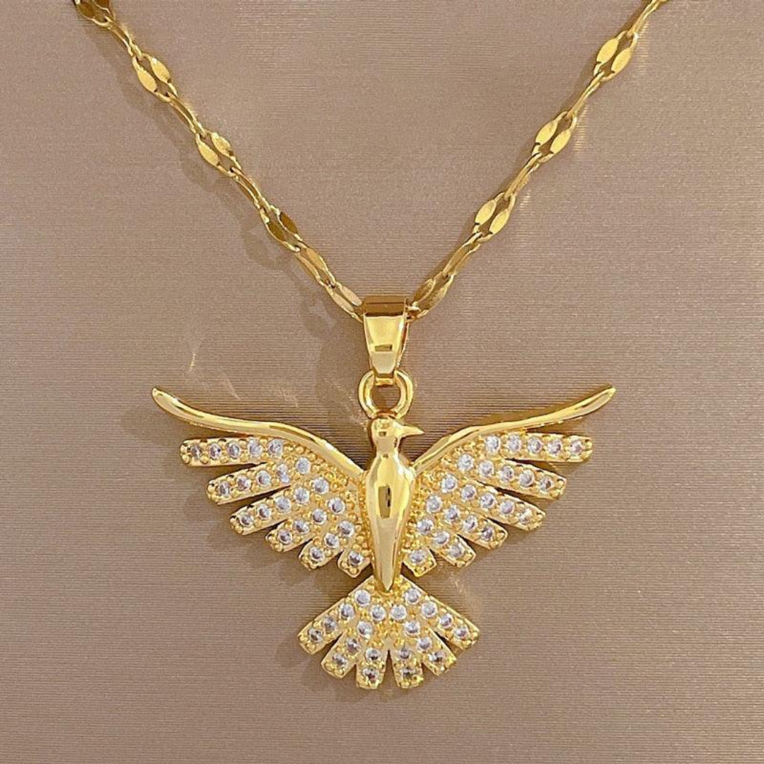 Colar Com Pingente Fênix Banhado Em Ouro 18k