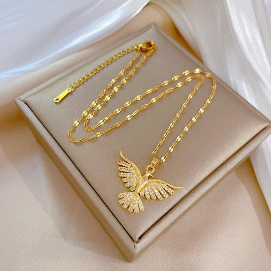Colar Com Pingente Fênix Banhado Em Ouro 18k