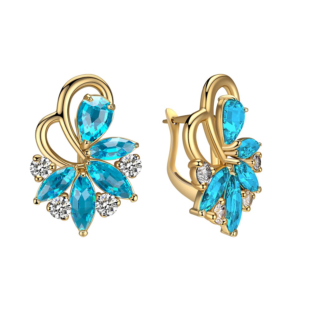 Brinco Floral de Zircônia Azul