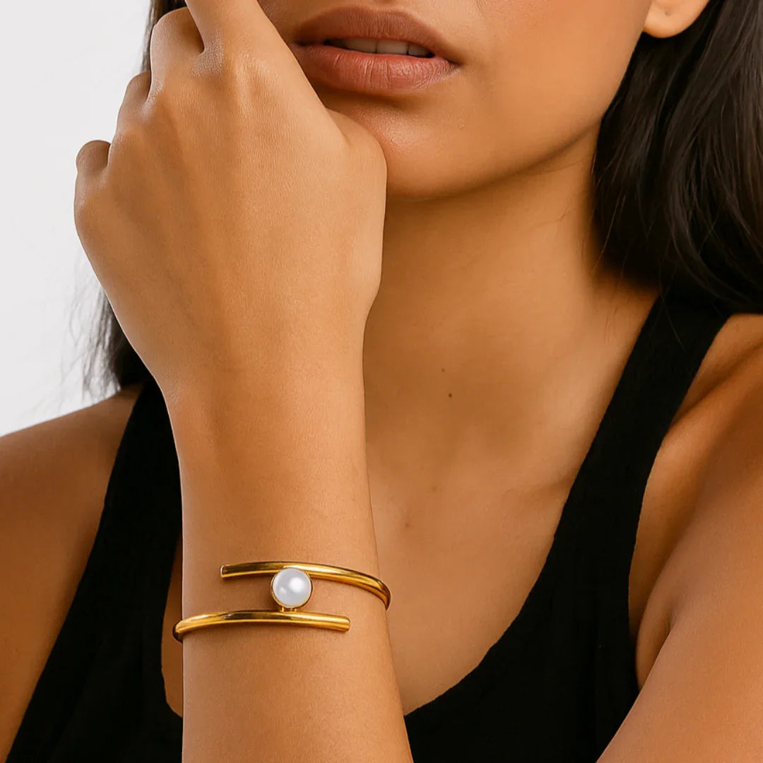 Bracelete com Pérola  Banhado em Ouro 18k