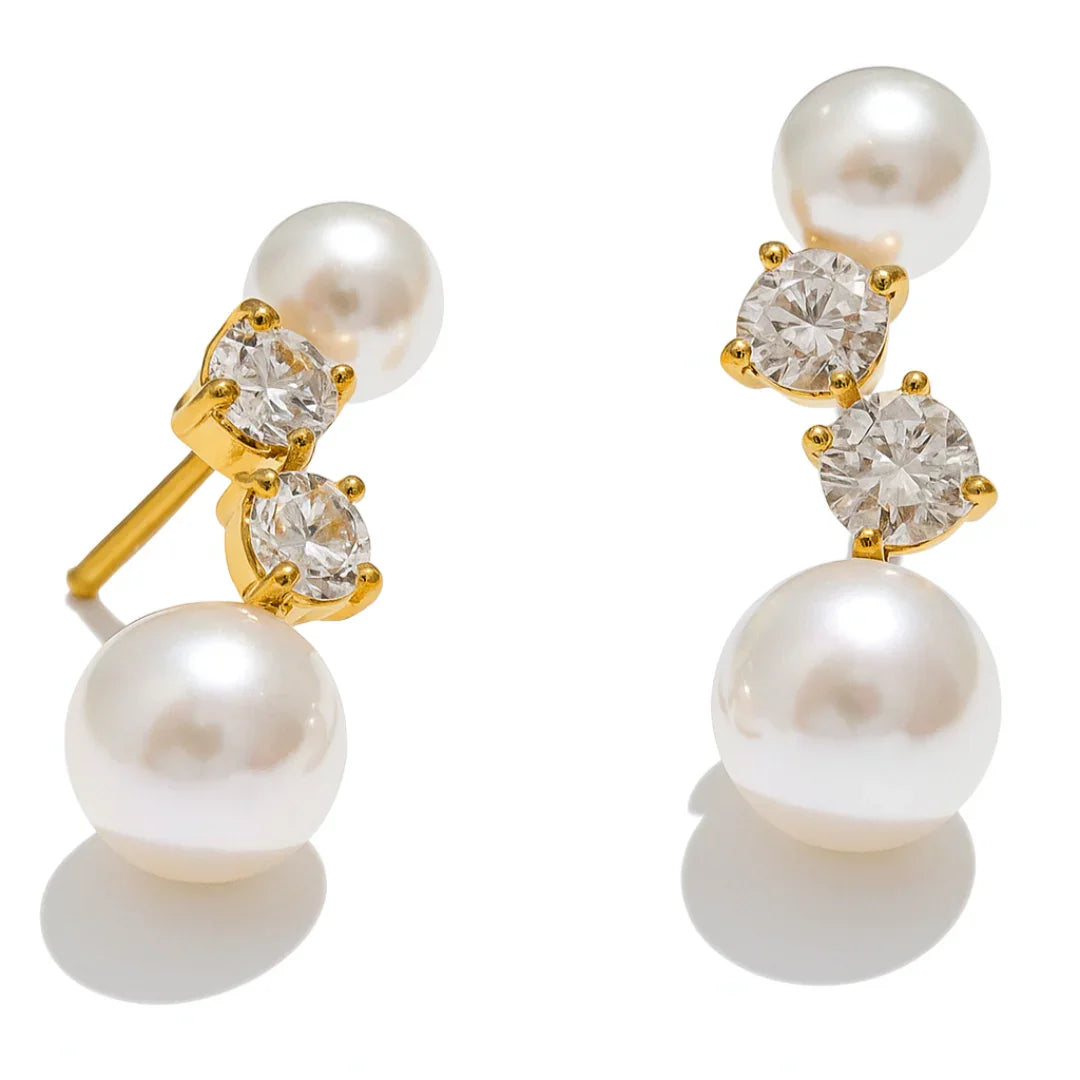 Brinco de Pérola e Zircônia Banhado em Ouro 18k