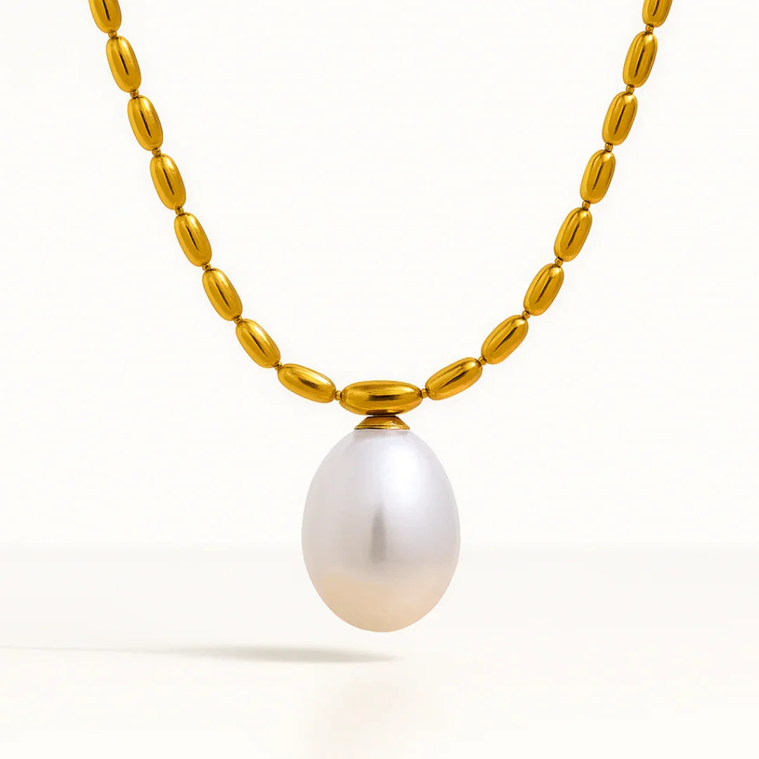 Colar Segmentado com Pérola Natural Banhado em Ouro 18k