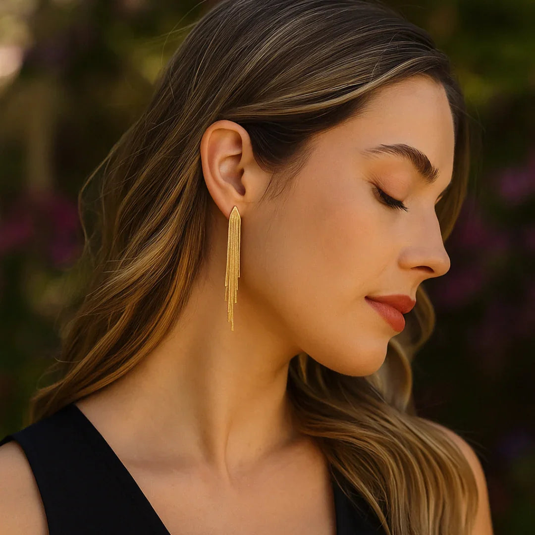 Brinco Longo De Fio Dourado Banhado Em Ouro 18k
