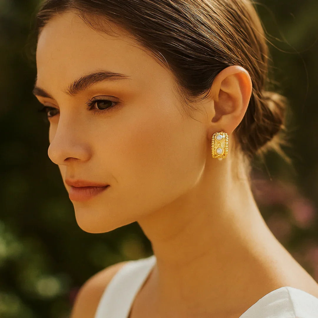 Brinco Pérola Retro Banhado Em Ouro 18k