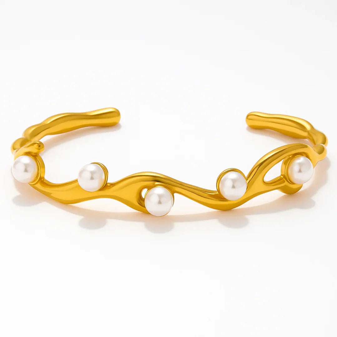 Bracelete Ramificado com Pérolas Banhado em Ouro 18k