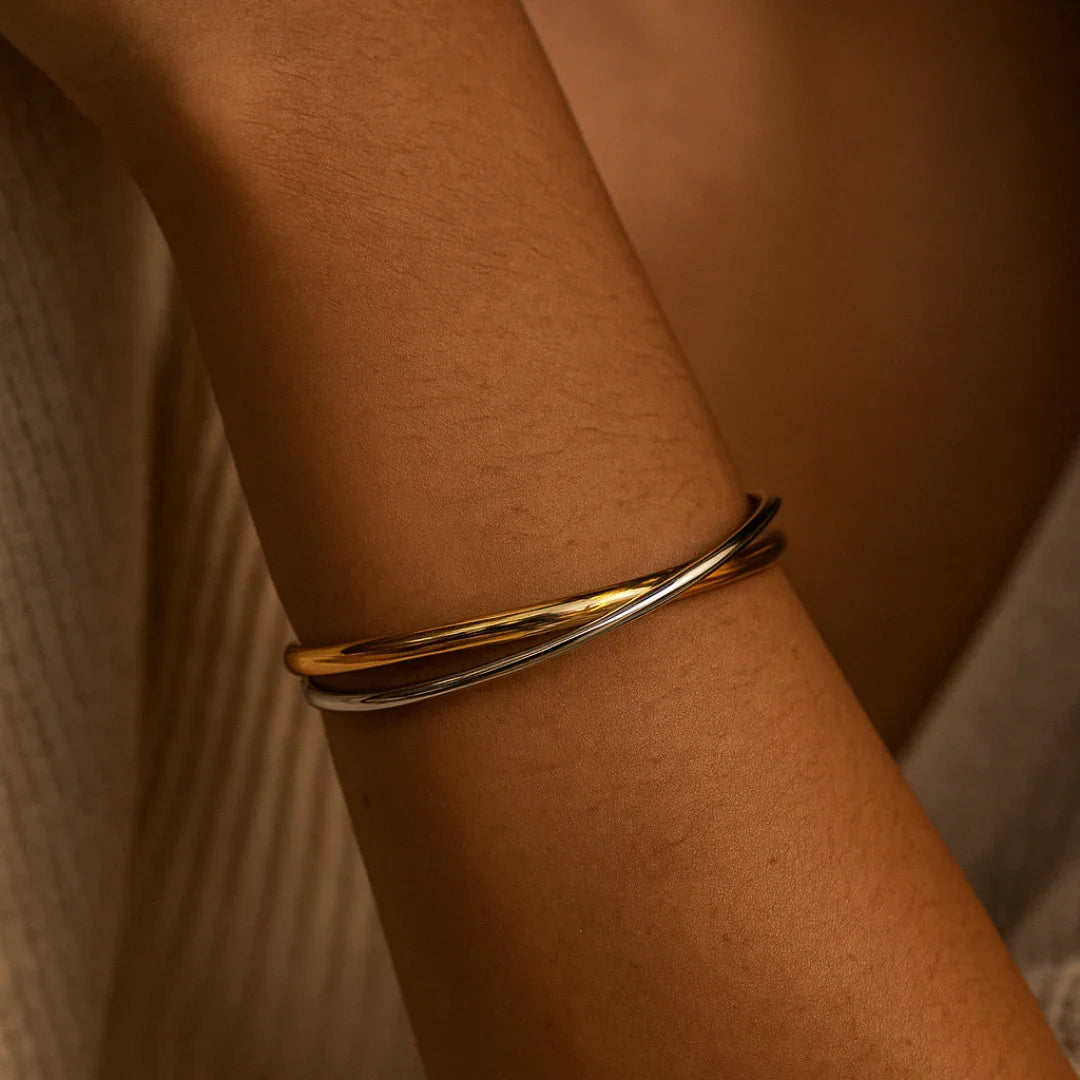 Bracelete Duo Color Banhado em Ouro 18k + Prata 925