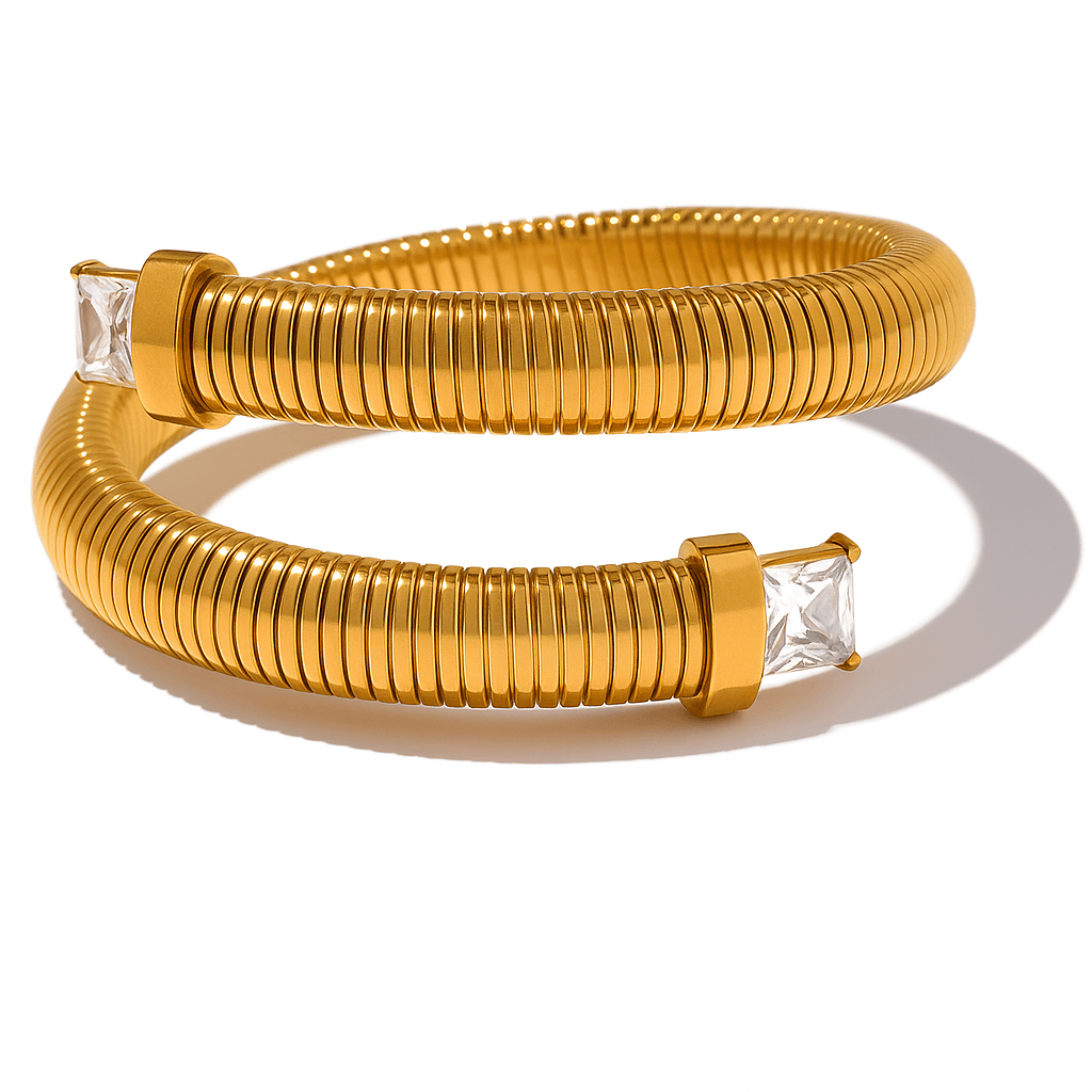 Pulseira Mola com Pedras de Zircônia Banhada em Ouro 18k