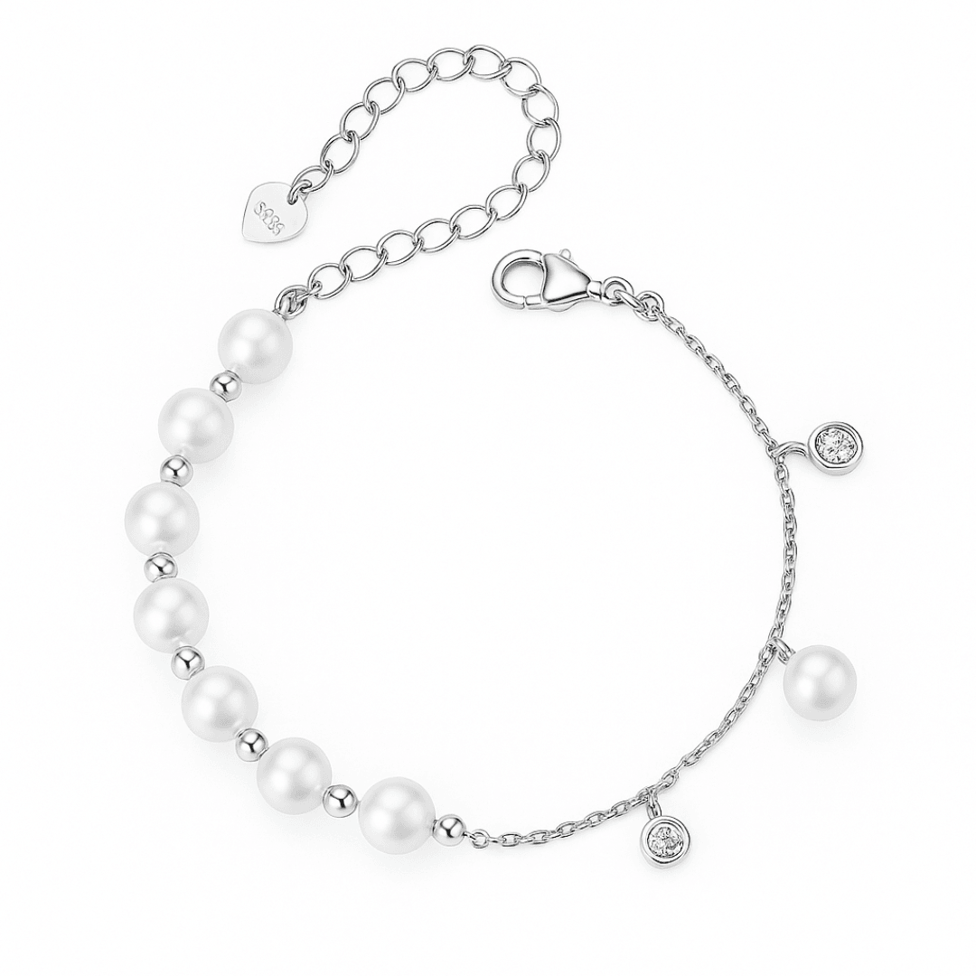 Pulseira  Com Pérolas e Zircônias em Prata 925
