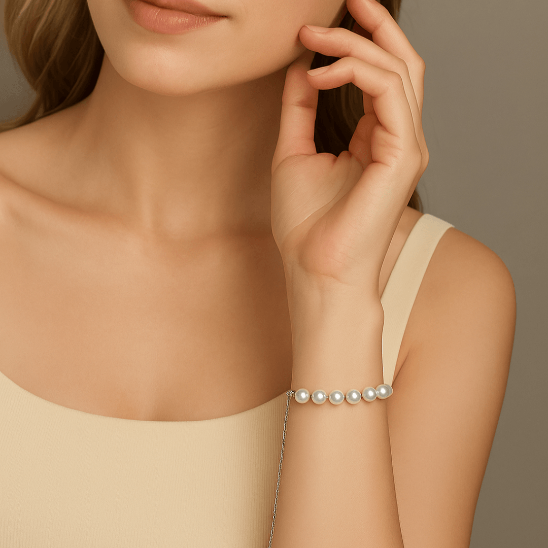 Pulseira  Com Pérolas e Zircônias em Prata 925
