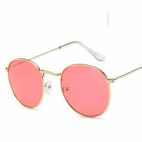 óculos de sol feminino, clássico, vintage, oval, redondo, armação de metal pequena,