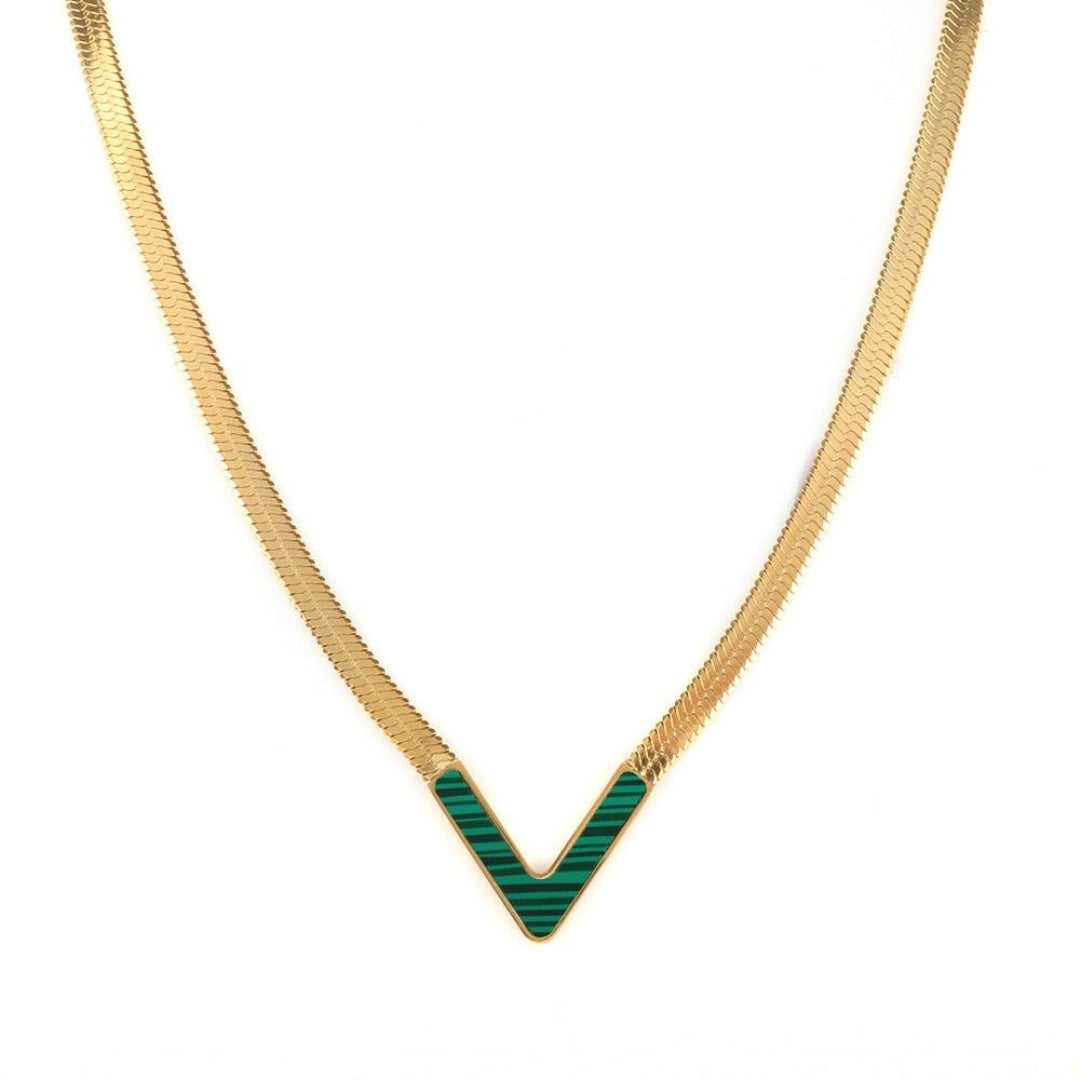 Colar Malaquita Cobra Banhado Em Ouro 18k
