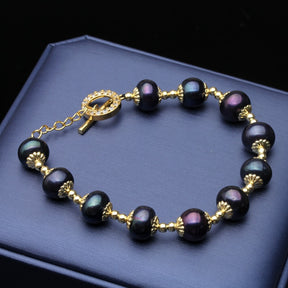 Pulseira De Pérola De Água Doce Natural Preta