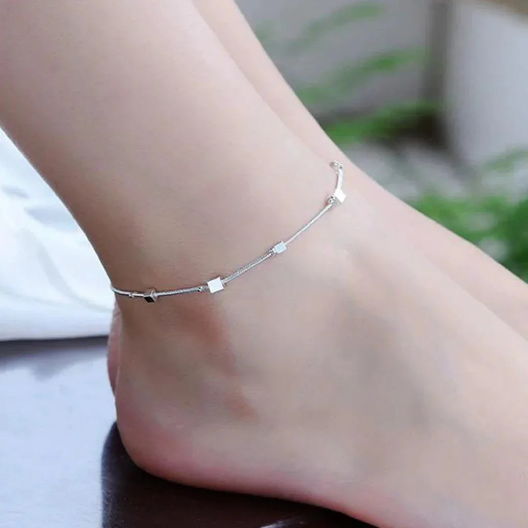 Pulseira de tornozeleira simples Hamsa para mulheres, quadrado e grade, pulseira de tornozelo na perna, praia, banhado a prata Chian em pé, menina