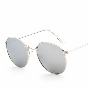 óculos de sol feminino, clássico, vintage, oval, redondo, armação de metal pequena,