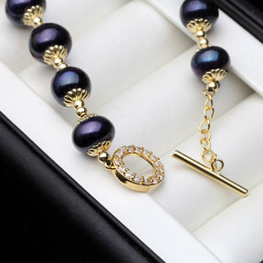 Pulseira De Pérola De Água Doce Natural Preta