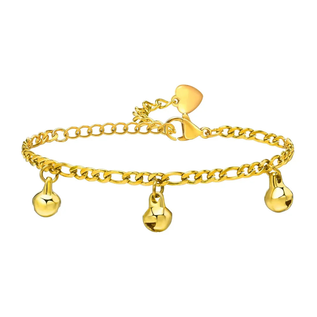 Aço Inoxidável Banhado A Ouro Tornozeleiras, Dainty Bell Charme, Figaro Ajustável Chain Link, Tornozelo Presentes