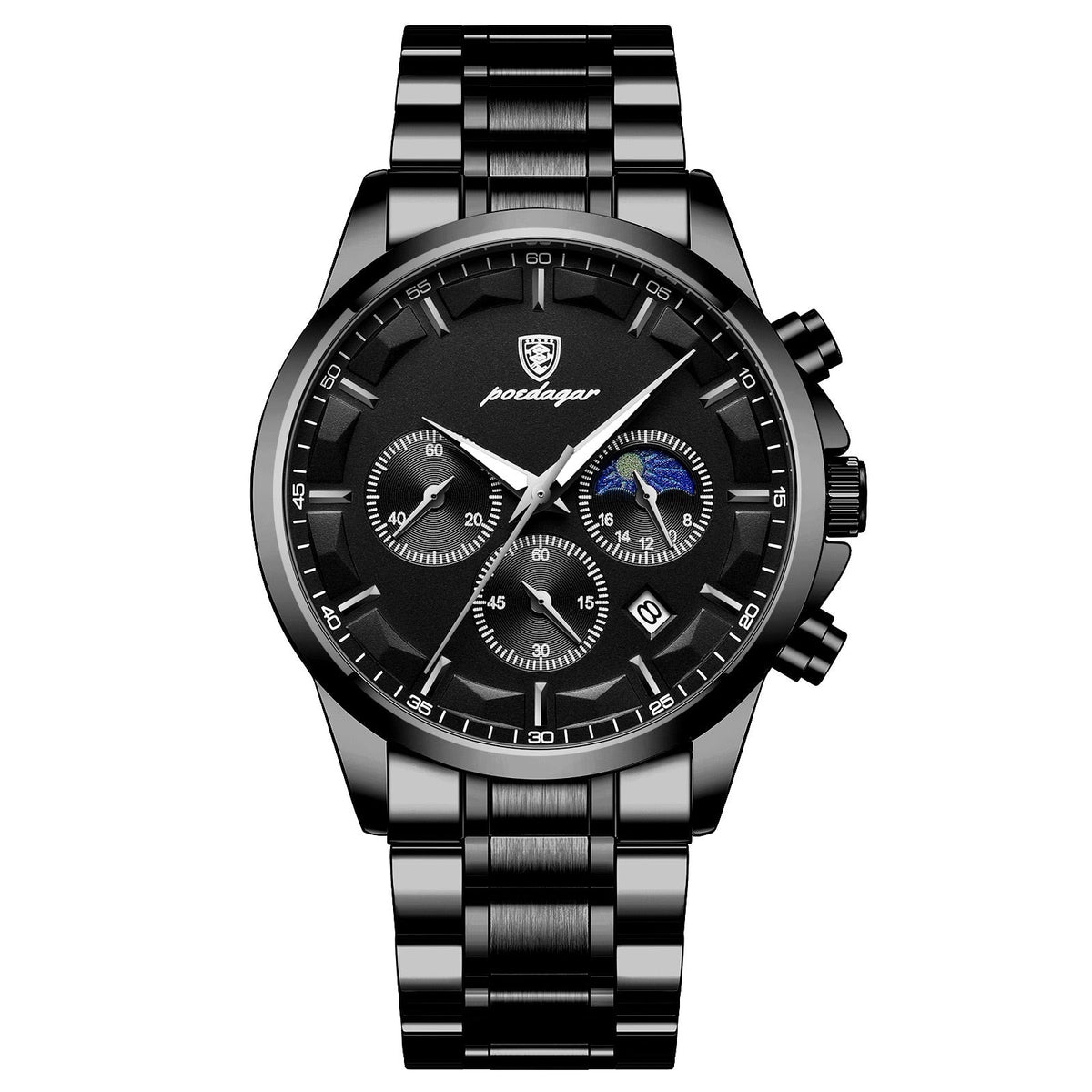 Relógio de quartzo de couro impermeável masculino, Cronógrafo