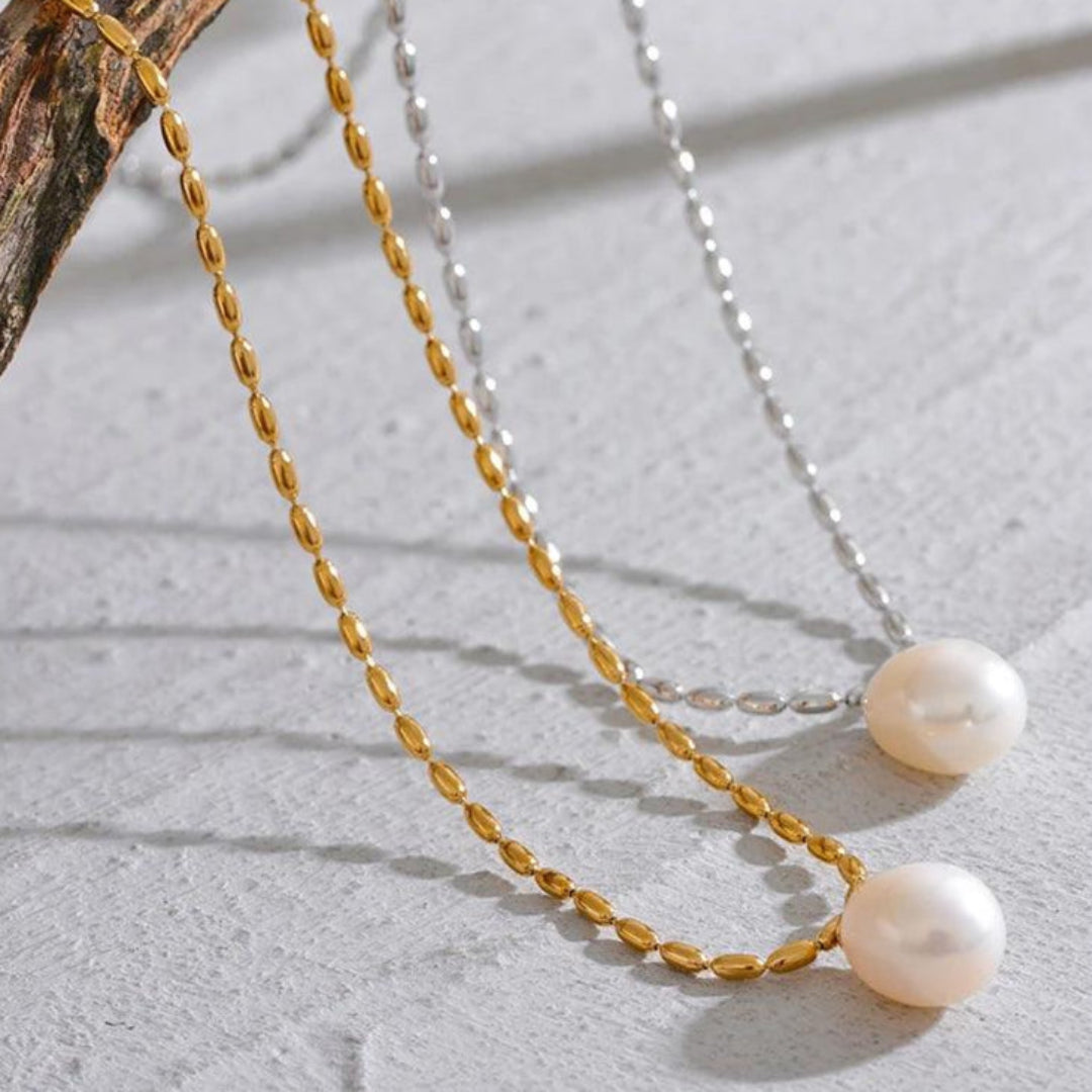 Colar Segmentado com Pérola Natural Banhado em Ouro 18k