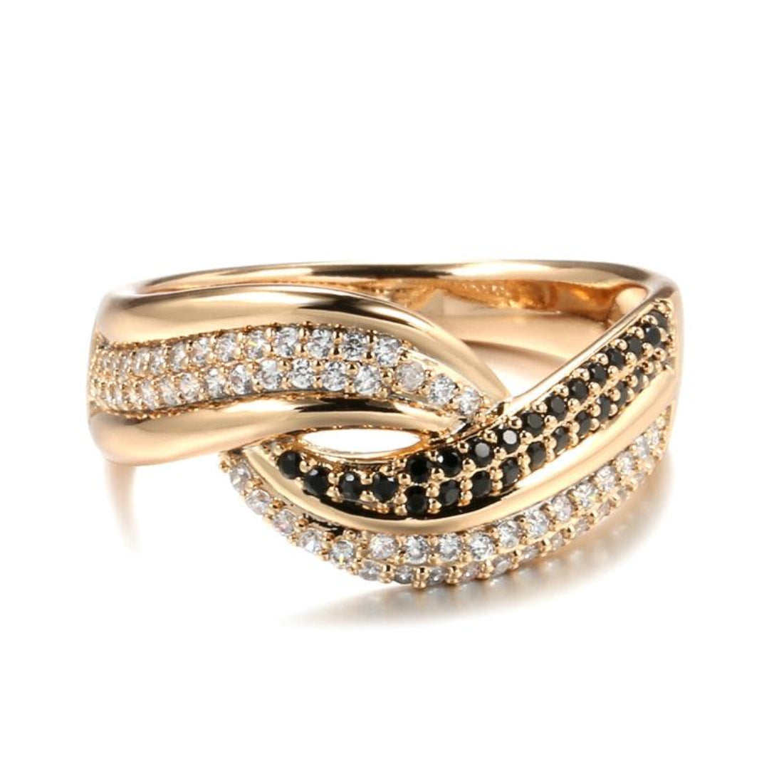 Anel Cruzado com Zircônias Banhado em Ouro 18k