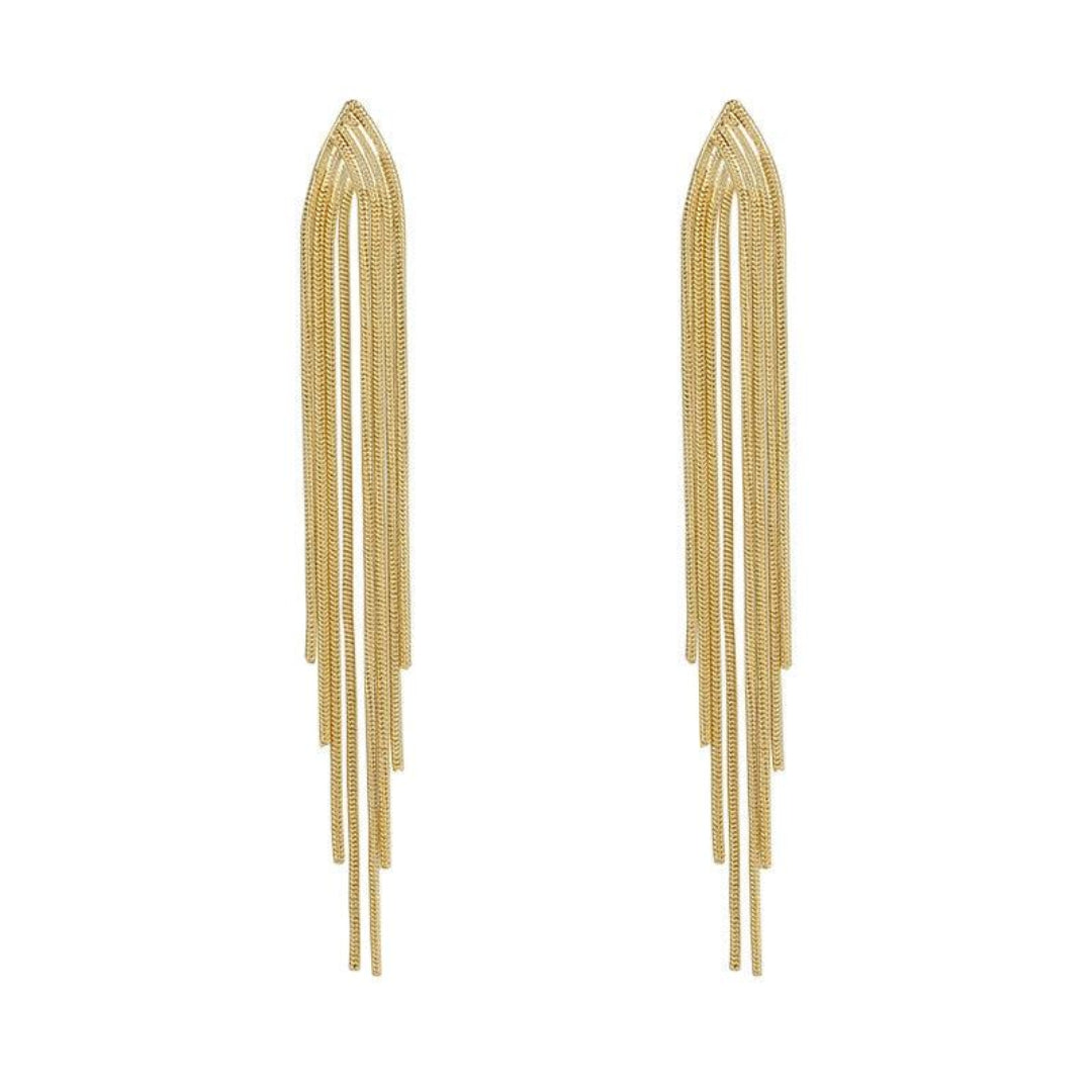 Brinco Longo De Fio Dourado Banhado Em Ouro 18k