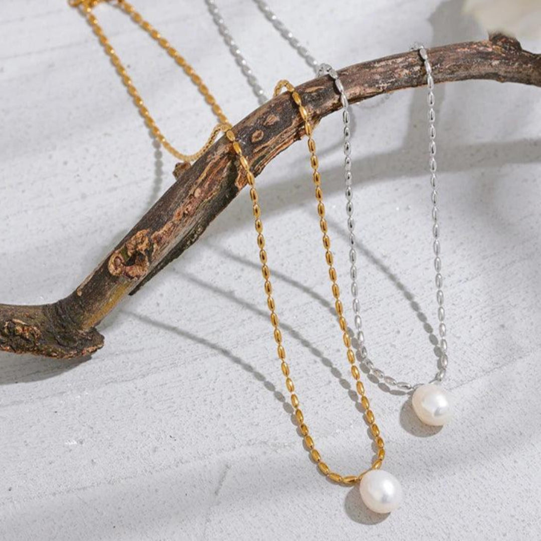 Colar Segmentado com Pérola Natural Banhado em Ouro 18k