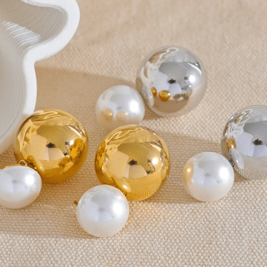Brinco Bola Com Pérola Banhado Em Ouro 18k