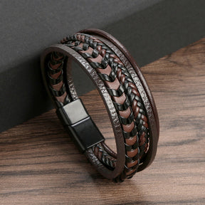 Pulseira De Couro Masculino Clássico Tiger  Frisado Multi Camada