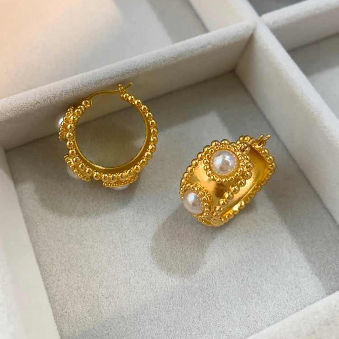 Brinco Pérola Retro Banhado Em Ouro 18k