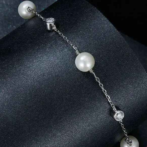 Pulseira em Prata 925 com Pérolas e Moissanite