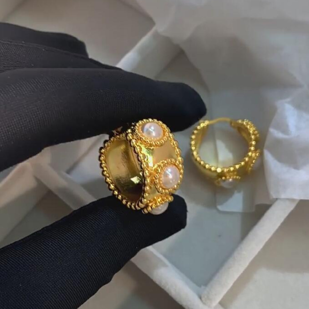 Brinco Pérola Retro Banhado Em Ouro 18k