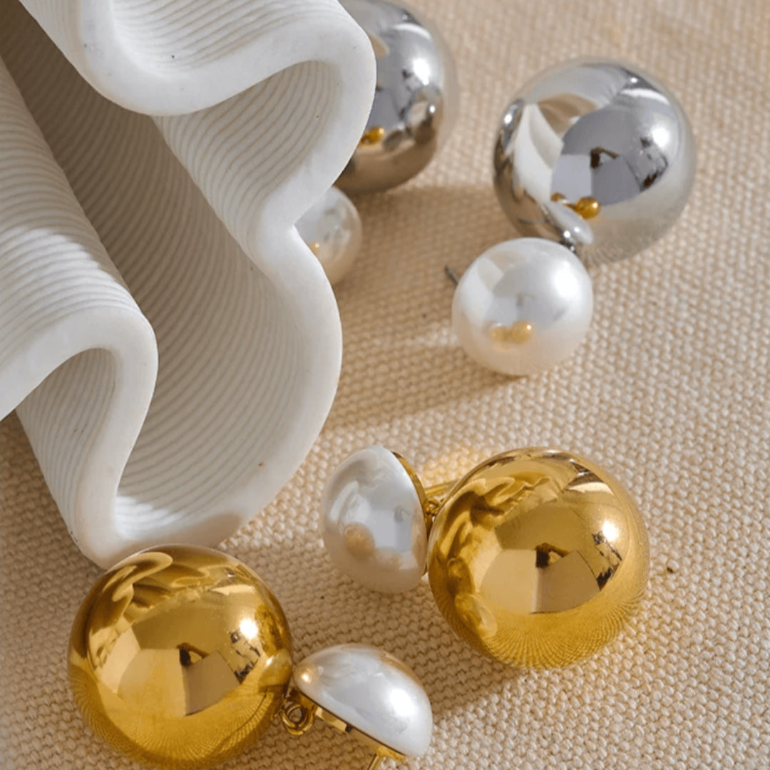 Brinco Bola Com Pérola Banhado Em Ouro 18k